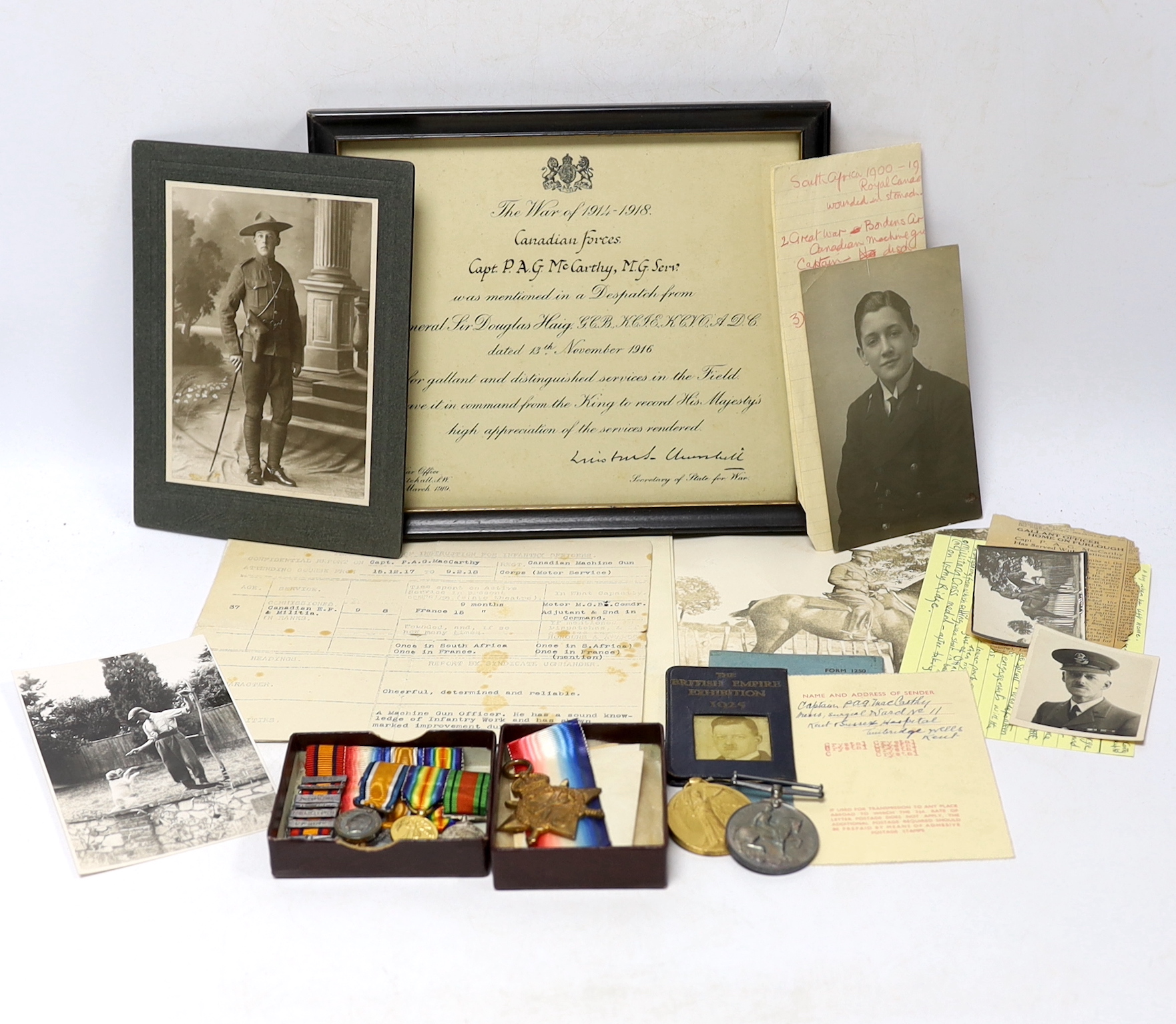 An archive of family collection of medals, photographs and documents including a WWI trio of War Medal